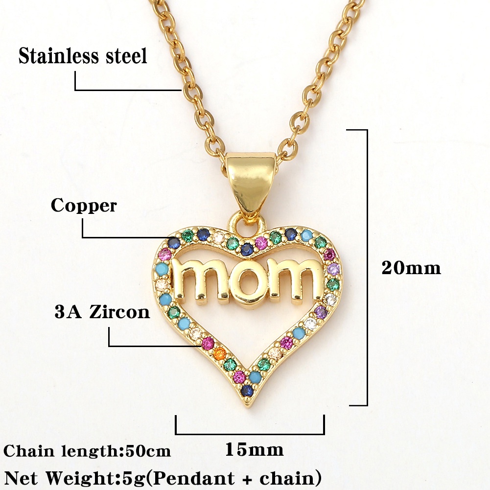 Gaya Korea mikro bertatahkan colorful zircon Ibu liontin Kalung Hari ibu ornamen