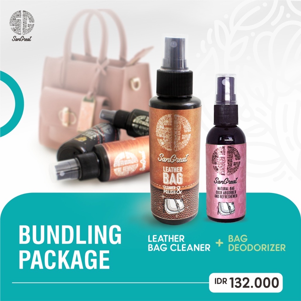 Paket cairan pembersih tas kulit SanGreat Leather bag cleaner and conditioner dan Pewangi Tas Bag deodorizer and refreshener