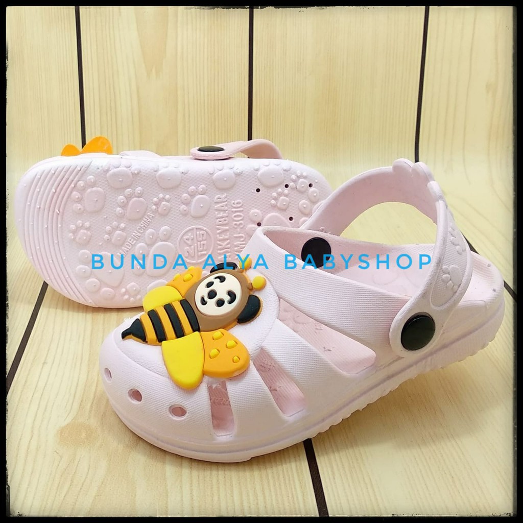 Sandal Anak Perempuan Usia 2 3 4 Tahun PINK BEE Lebah - Sendal Anak Cewek Karet Anti Licin Lucu Size 24 - 29