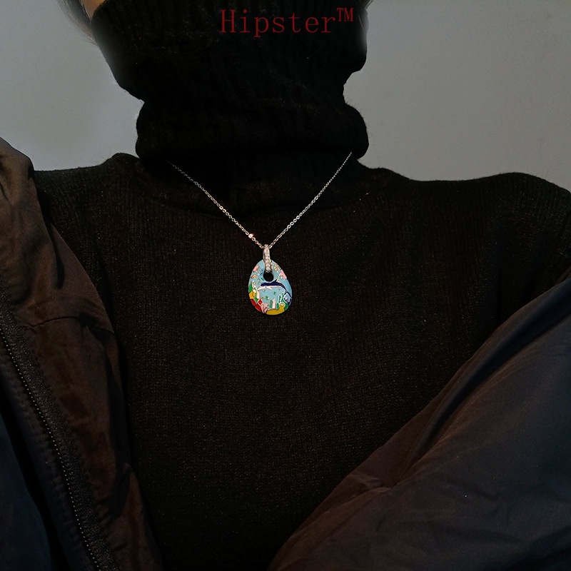 Cute Funny Personality Cartoon Dolphin Paradise Colorful Enamel Pendant Necklace