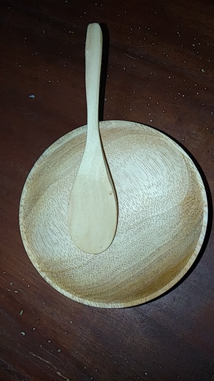 1 Set Mangkok Kayu Dmt 8cm + Sendok Pj 10cm Atau 12cm / Mangkok Masker/ Mangkok Sambal
