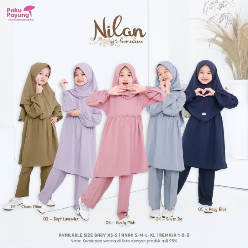 New Nilan Set Homedress Ori by Paku Payung PPC Terbaru Setelan Lengan Panjang Anak Muslim Gamis