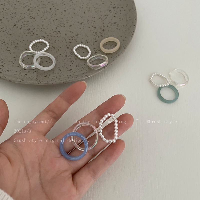 3pcs / Set Cincin Mutiara Resin Warna-Warni Untuk Wanita