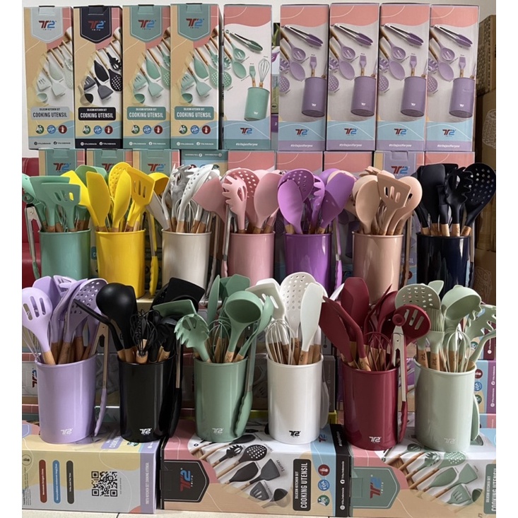 sutil set tritu/sutil silicone utensil/spatula silicone/sutil tritu bpa free