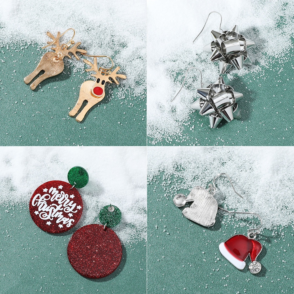 Anting Stud Desain Rusa Snowman Pohon Natal Untuk Hadiah