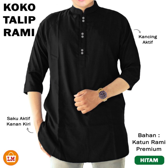 Baju Pria Muslim KOKO TALIP RAMI Katun Lengan 3/4 Size M-3XL / 29452