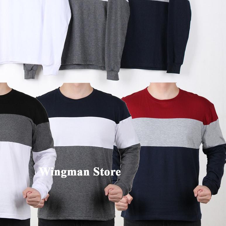 ✪ Kaos Pria Color Blocks Lengan Panjang Size Jumbo ♕