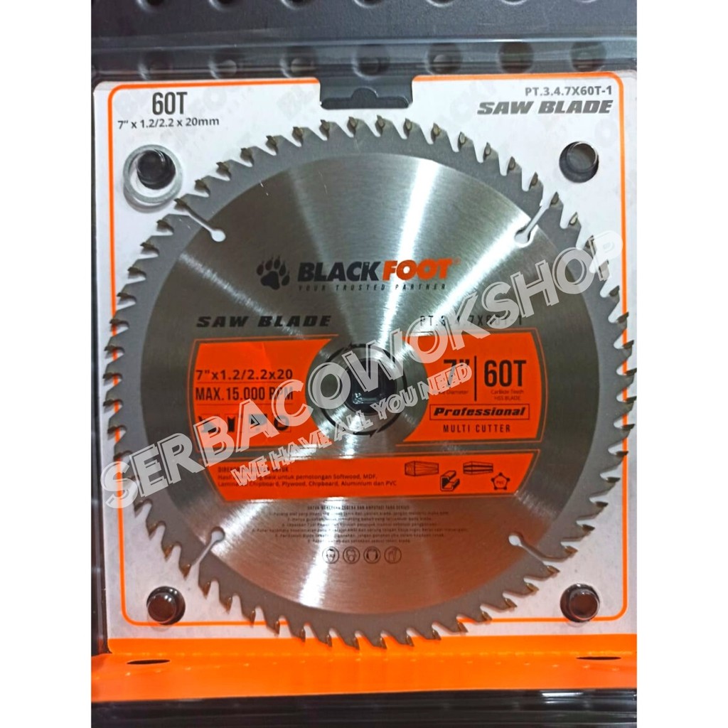 Blackfoot Mata Circle 7 Inch 60 T Mata Mesin Circular Saw Blade Wood Cutter 185mmx1.6/1.0x20x60T