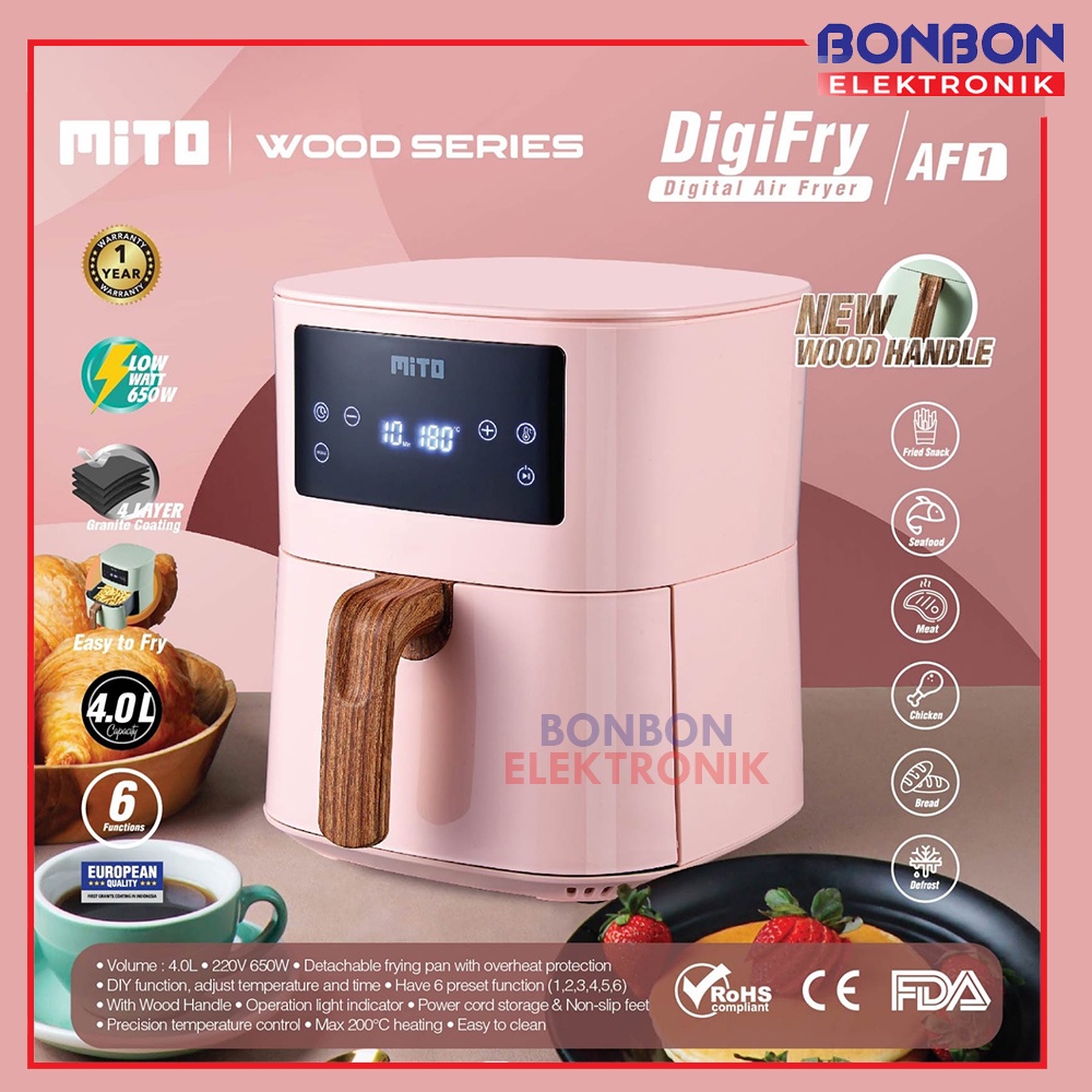 MITO AF1 + Wood Handle Digital Air Fryer 4L / DigiFry 4 Liter Low Watt