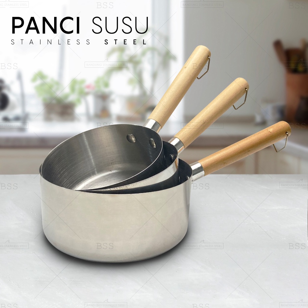 Panci susu Milk Pot Pegangan Kayu 14cm 16cm 18cm Stainless Steel Murah