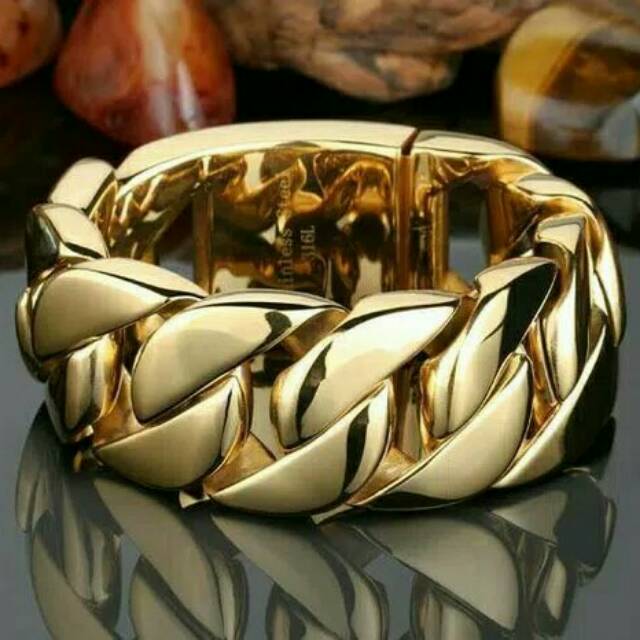 Gelang rantai super jumbo titanium gold emas - gelang tangan pria