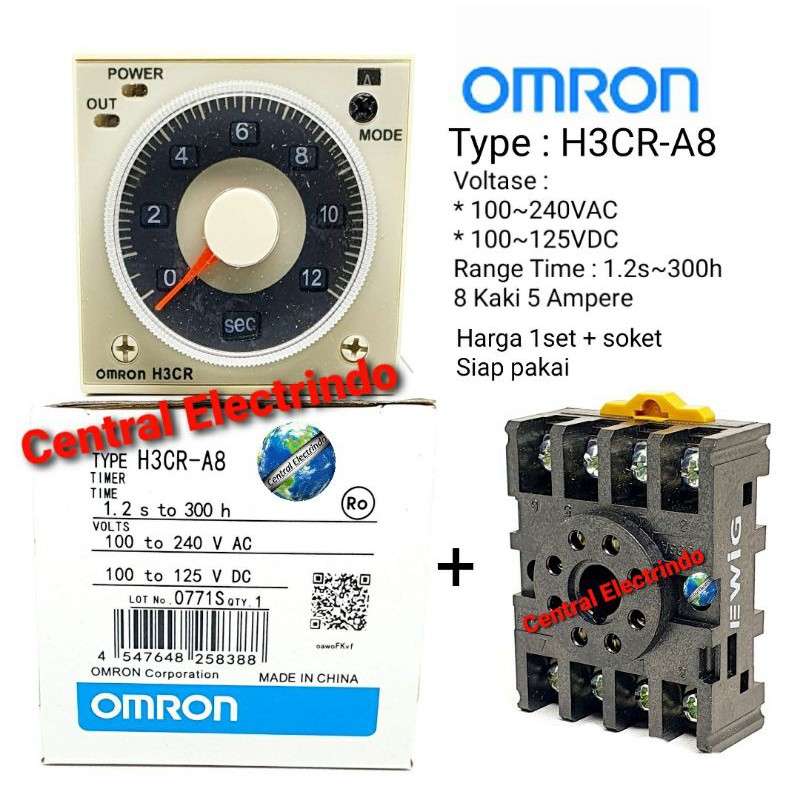 Timer Omron H3CR AC 220V + Socket 8Pin EWIG.