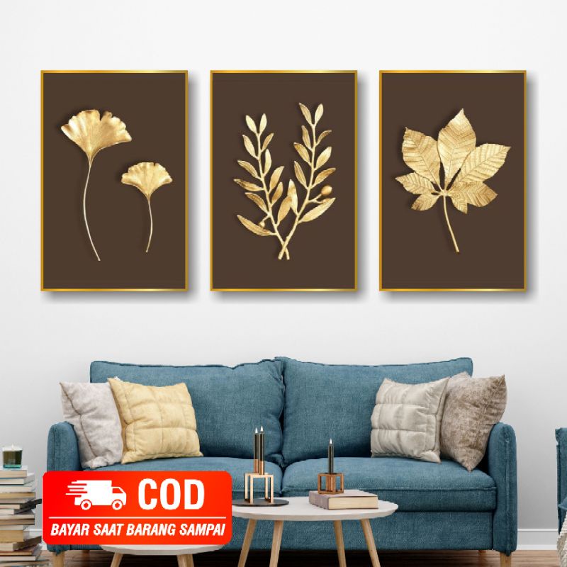 Lukisan Daun Emas Hiasan Dinding Ruang Tamu Aesthetic Dekorasi Kamar Tidur