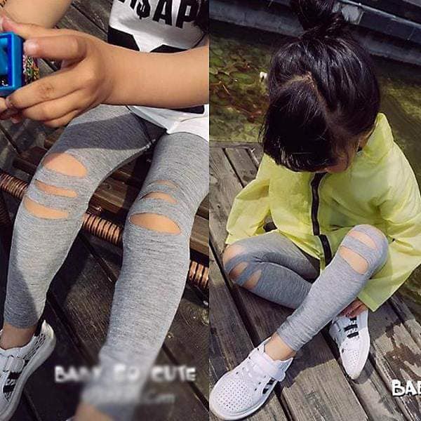 Legging Sobek Anak Cewek Kekinian ABU / GREY