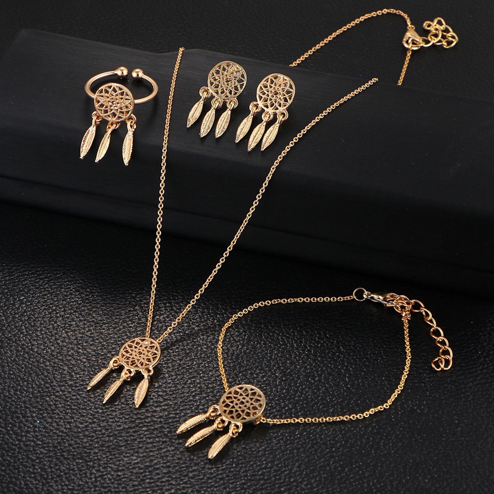 Hu Hu Hu Hu Hu Alat Bantu Pasang Kacamata♡ Set Kalung Anting Cincin Gelang Desain Dream Catcher Hollow Untuk Wanita
