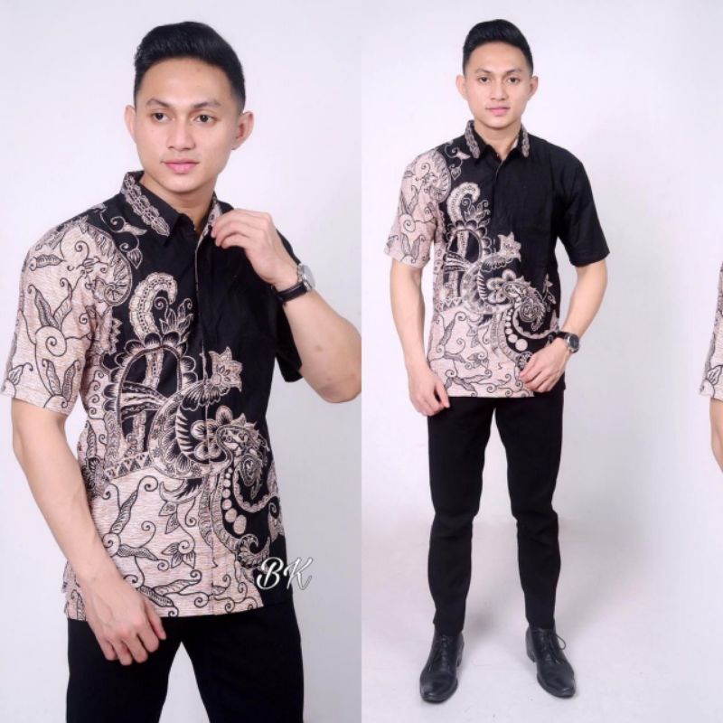 BSWART Batik HRB026 kenongo Hem Pendek anjani biru Pekalongan M L XL Batik Pria MURAH Modern Grosir