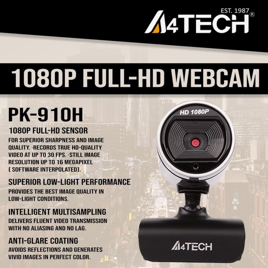 Webcam a4tech usb 2.0 1080p full hd 30fps with micrphone pk910h pk-910h - Pc web camera