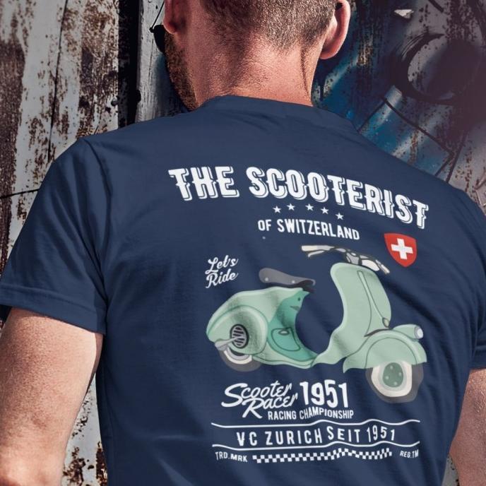 Kaos Baju Vespa Scooter Club Zurich Distro Navy Blue