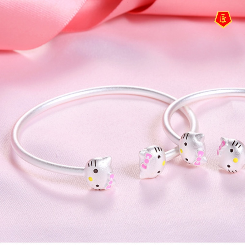 [Ready Stock]Fashion Silver Cartoon Cat Bracelet Simple Sweet