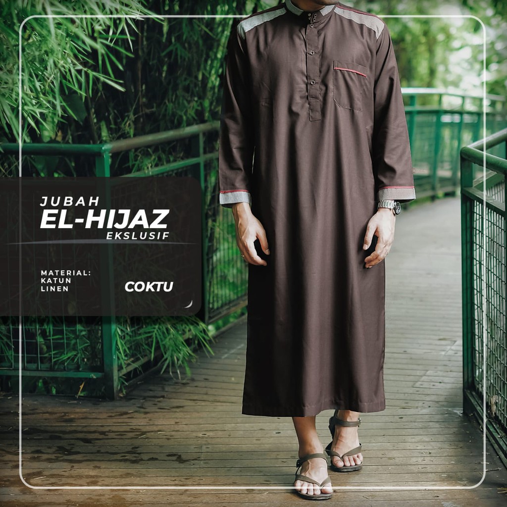 Jubah Pria Dewasa Model  El Hijaz Bahan Katun Linen Super Halus Super Rapih Size M, L, XL, XXL