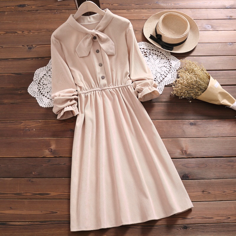 MR-95 dress terusan wanita corduroy lengan panjang dress high quality korea jepang