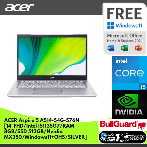 ACER ASPIRE 5 A514-54G-576N [14"FHD/INTEL I51135G7/RAM 8GB/SSD 512GB/NVIDIA MX350/WINDOWS11+OHS/SILV