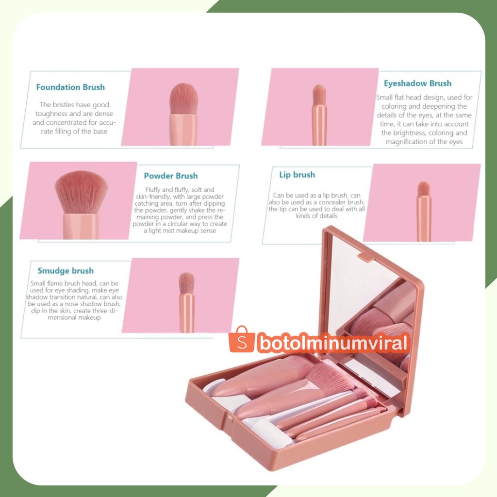 Kuas Rias Makeup Set 5in1 Premium Brush Lembut Desain Kekinian Ada Kaca PREMIUM