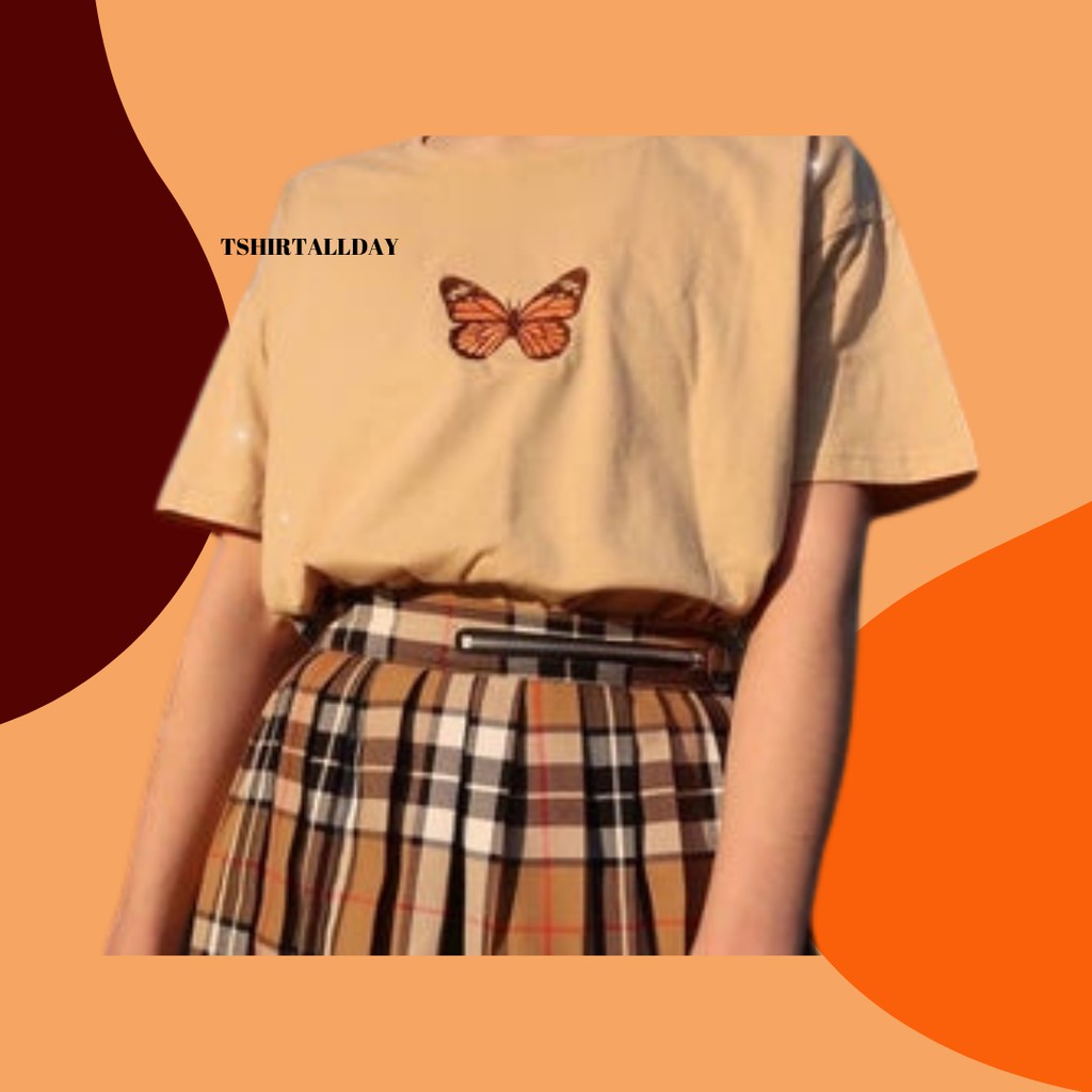 Tshitrallday Kaos Premium Unisex Pria &amp; Wanita bisa Oversize 100% Cotton Combed GRAPHIC ORANGE BUTTERFLY