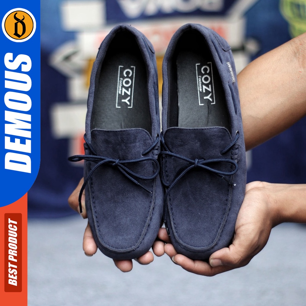 Sepatu Slip On Pria Sepatu Casual Pria Kulit Suede Kerja Kantor Kuliah Kondangan Sepatu Slop Pria Sepatu Hitam Pria DEMOUS RENES