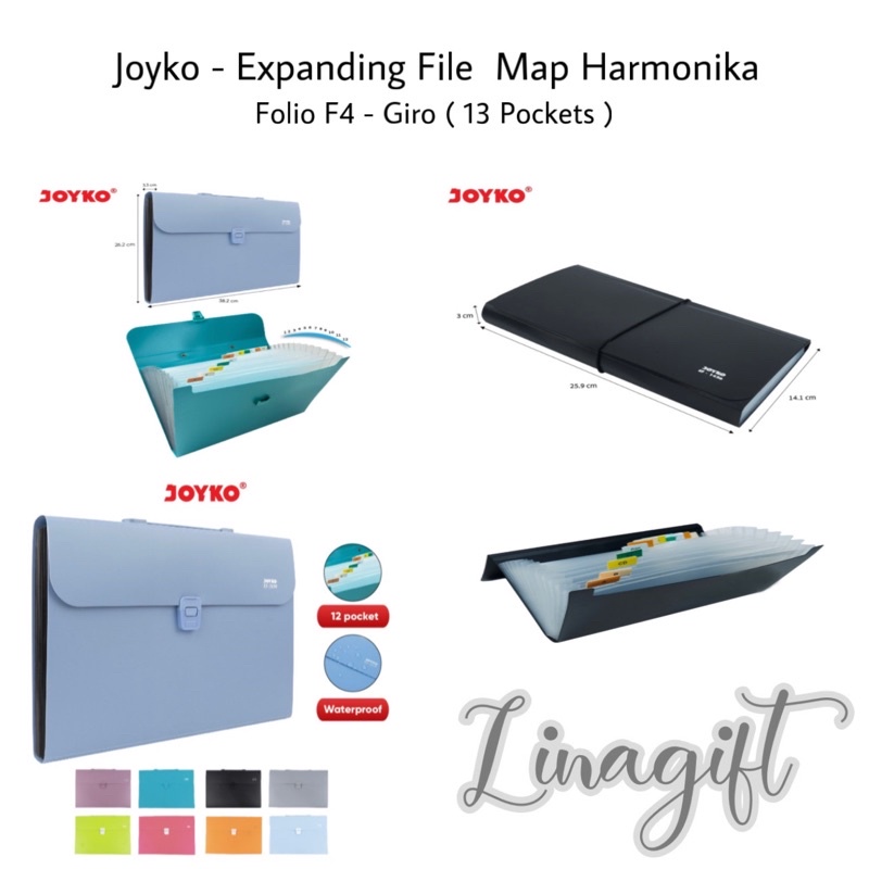 ( 13 Pockets ) JOYKO EXPENDING FILE MAP HARMONIKA - EF-1426 GIRO / EF-2638 FOLIO 13 POCKETS ( BLACK BLUE TOSCA ORANGE PINK GRAY GREEN