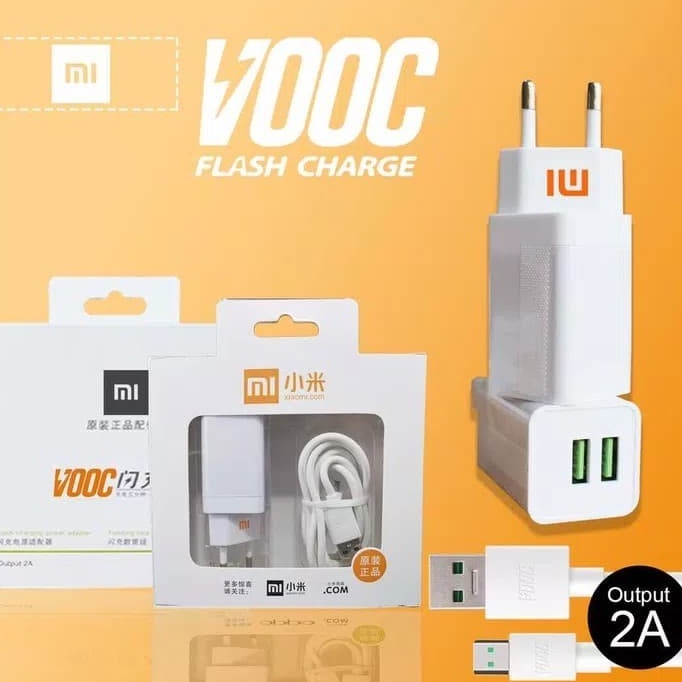 CHARGER XIAOMI VOOC FAST CHARGING 2AMPERE 2PORT USB WHITE - FA