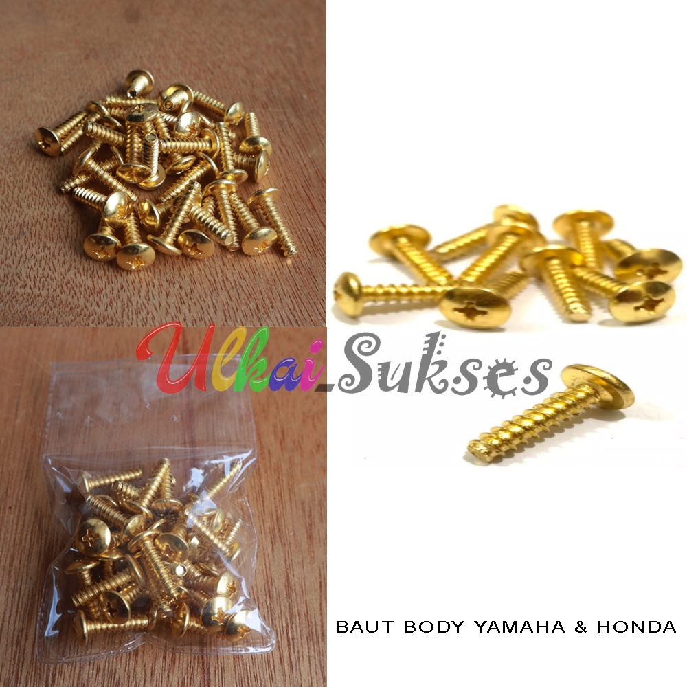 Variasi Aksesoris Motor Baut Sekrup Body Model Cacing Yamaha Honda Stainless Emas Universal Murah