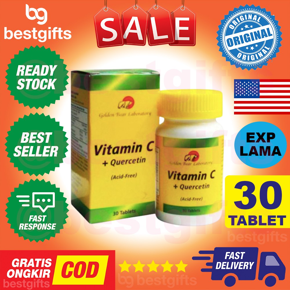 GOLDEN BEAR LABORATORY VITAMIN C QUERCETIN 300 MG ACID FREE BIOFLAVONOID DAYA TAHAN TUBUH 30 TABLET