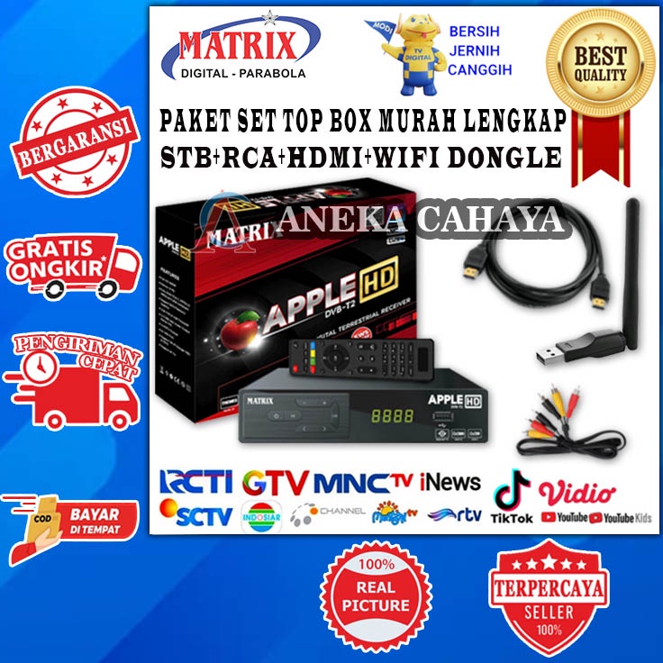 Set Top Box Tv Digital Matrix DVB T2 Apple Merah / Set Top Box Tv Digital Matrix DVB T2 Apple kuning /set top box dvb t2 / set top box tv digital / stb dvb t2 / set up box tv digital / stb matrix / set top box matrix / TV Box