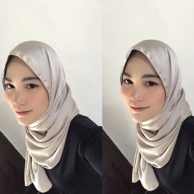 Pashmina Premium Satin Silk Malaysia Textured Crinkle (JAHIT TEPI KECIL SUPER RAPI)-Stone