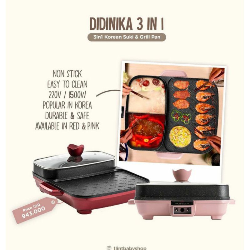 Didinika 3 in 1 3in1 alat masak grill shabu kompor listrik korean bbq