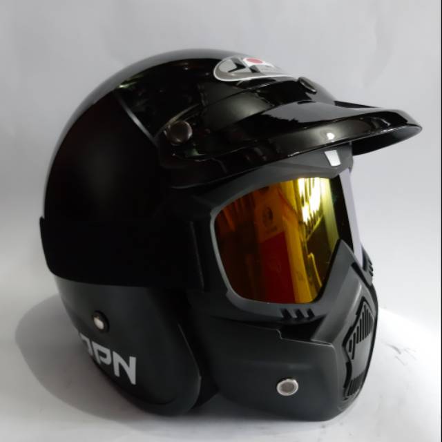 Helm JPN HITAM DENGAN GOGGLES MASK