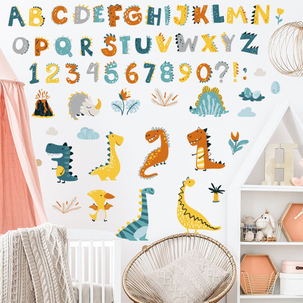 Solighter Stiker Dinding Motif Angka + Dinosaurus Bahan Pvc Untuk Dekorasi Kamar Tidur
