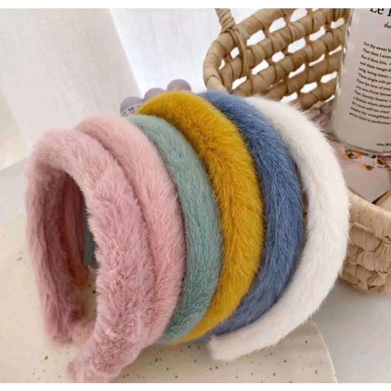 Bando Bandana Bulu Bulu Gaya Korean Faux Fur Untuk Wanita Fashion Aksesoris Rambut Wanita Aksen Bulu