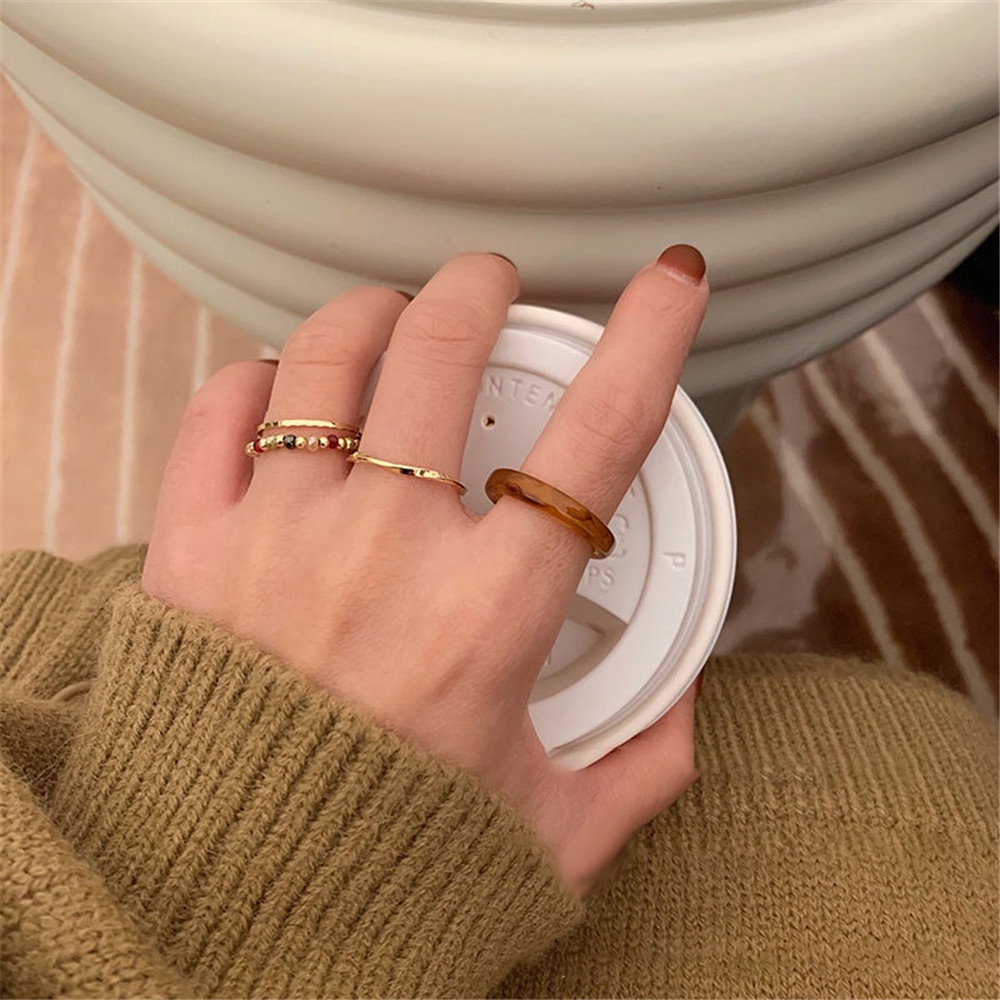Set Perhiasan Cincin Bahan Logam Gaya Retro Korea Untuk Wanita