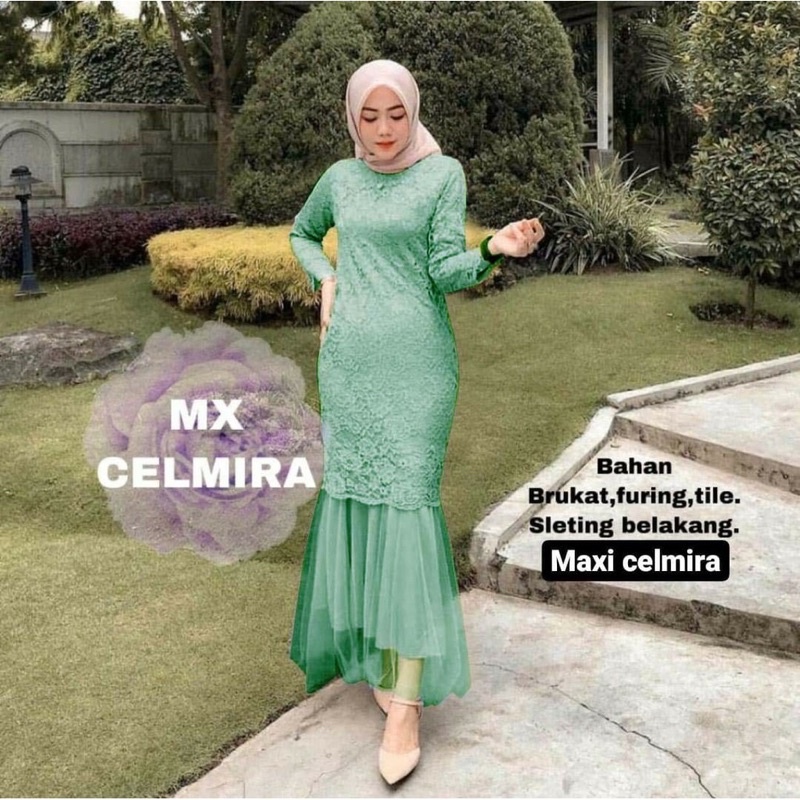 MAXI CELMIRA DUYUNG BRUKAT REALPICT/DRESS MUSLIM DUYUNG/GAMIS DUYUNG /MX DUYUNG BRUKAT/GAUN DUYUNG-MINT