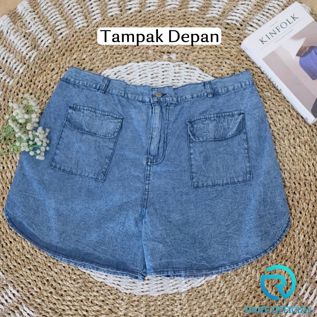 Ave Hot Pants Jumbo Bahan Jeans Snow Celana Pendek Big Size Wanita XXXXXL Muat BB 120 Kg Model Terba