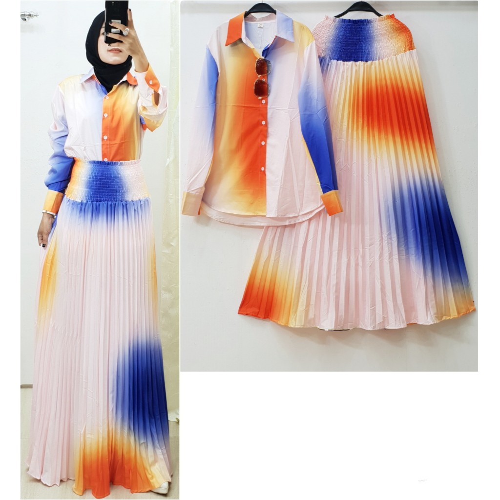 SET ROK PLISKET PELANGI KATUN IMPORT
