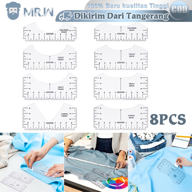

Transparent T-Shirt Ruler 8pcs V Neck T-Shirt Alignment Tool For Center Design/Penguasa Panduan T-shirt