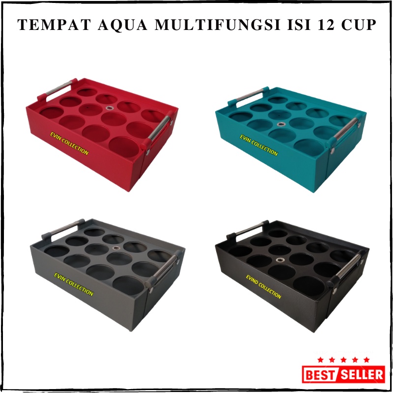 Tempat Air Mineral Gelas Multifungsi 2 In 1 Isi 12 Cup Keranjang Aqua Gelas Botol Kulit Sintetis Premium