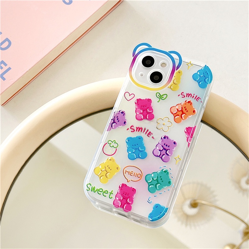 Soft Case TPU Motif Beruang Untuk iPhone 13 12 11 Pro Max X Xr Xs Max SE 2020 8 7 6 6s Plus