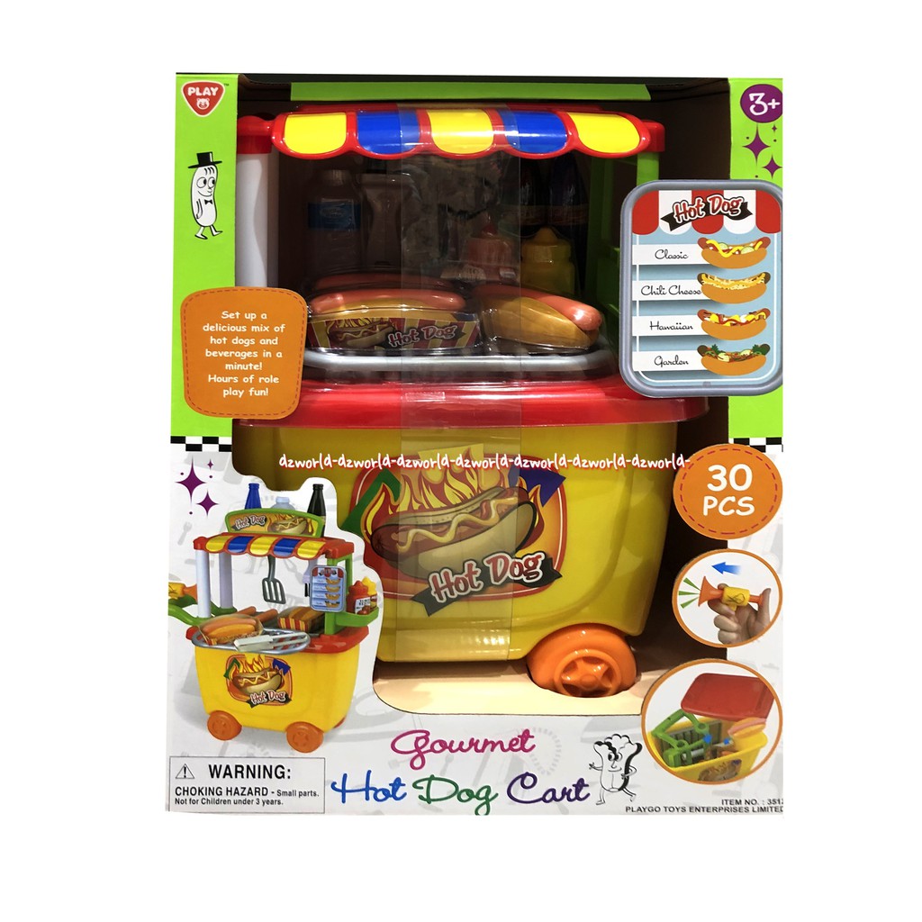 Play Go Gourment Hot Dog Cart Mainan Anak Gerobak Hot Dog 30pcs Playgo