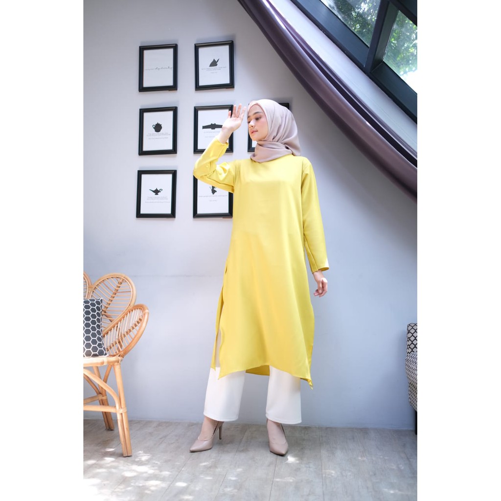 Femes Atasan Tunik Belah Polos / Long Tunik Wanita-5