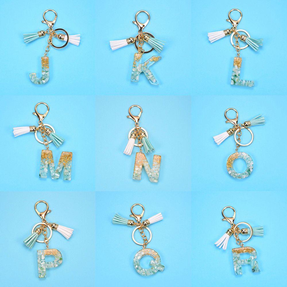 NEEDWAY 26huruf Gantungan Kunci Lucu Resin Indah Inisial Huruf Ornamen Gantungan Kunci Mobil Foil Emas Kristal Alfabet Key Chain