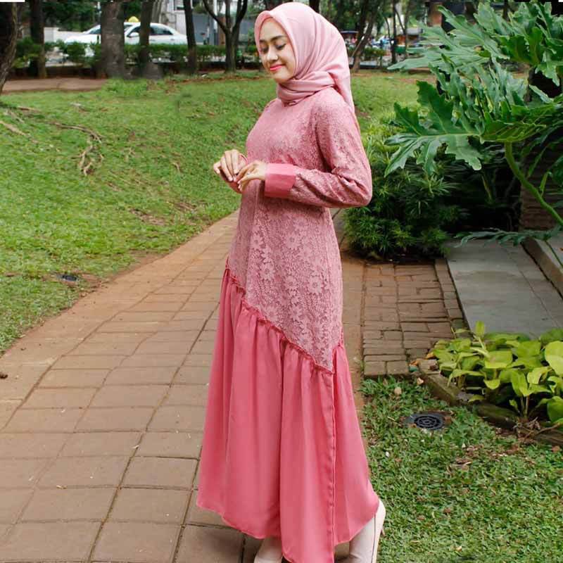 Dress Brokat / Brukat - Gamis jersey rempel miring murah cantik terbaru elegan